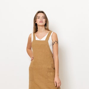 Pinafore linen apron, Cross back apron for her, Gift for her him friend chef, Japanese linen apron with pockets image 3