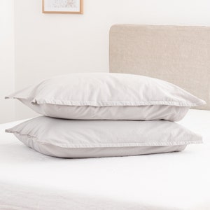 Light grey pillowcase set. Handmade cotton pillowcases. Stonewashed cotton. Custom sizes. King, Standard pillowcases size. image 1