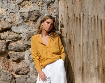 Linen Blouse April.  Linen Gauze Blouse 3/4 sleeves. Linen Summer clothing.