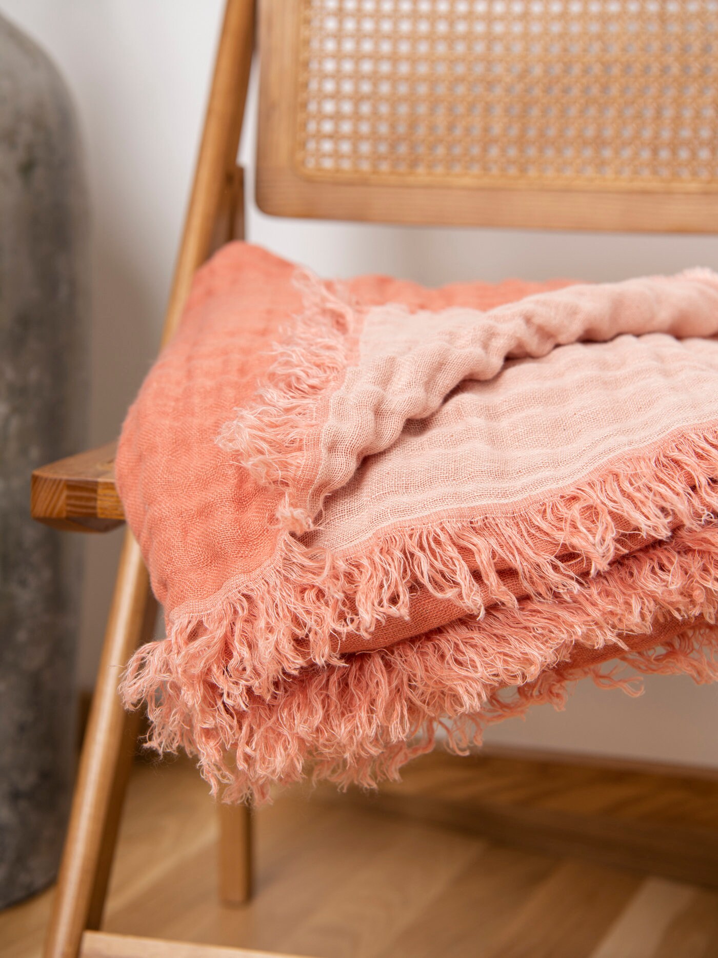 Clay color Linen Throw Blanket. Fringed linen blanket. Double Etsy