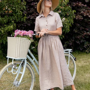 Linen dress for summer in Almond colour. image 7