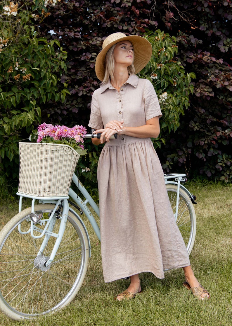 Linen dress for summer in Almond colour. image 7