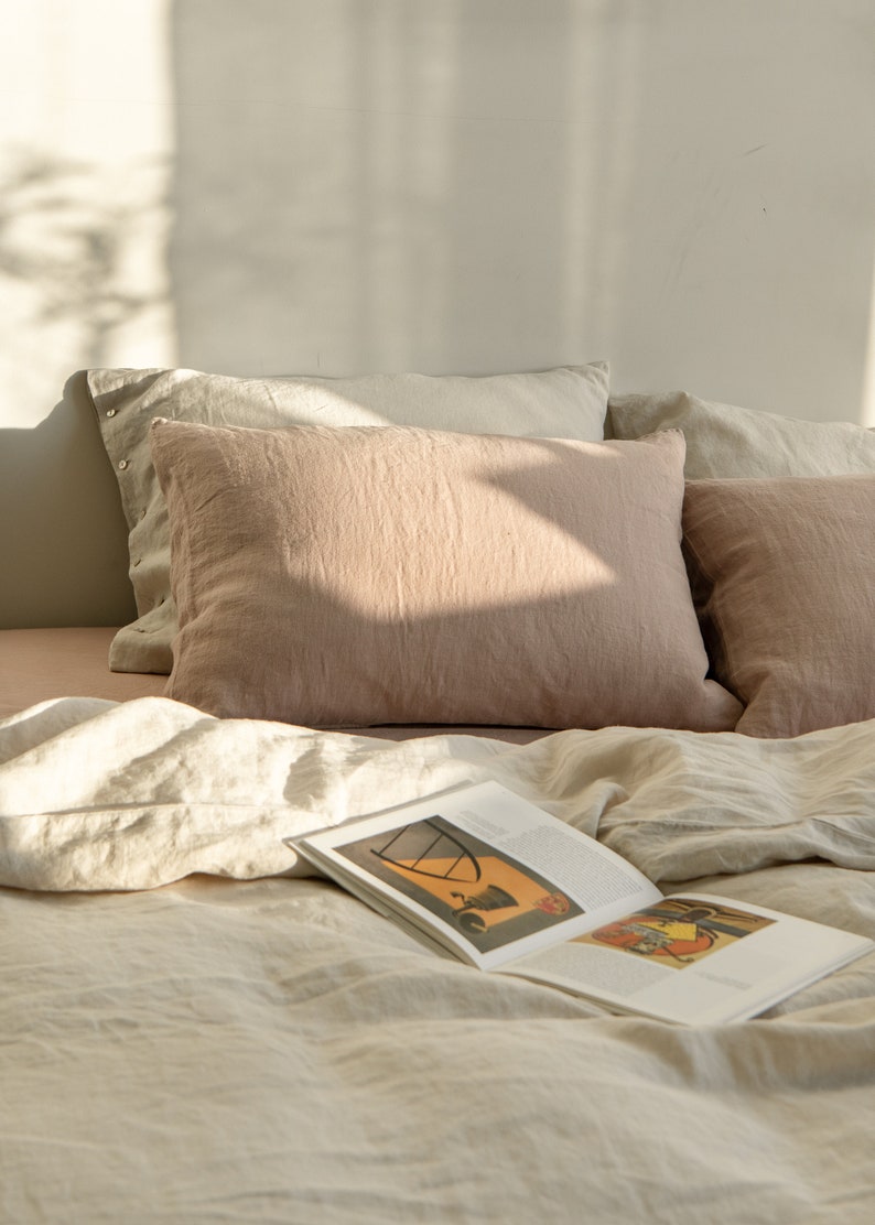 Linen Bedding Set in Beige Color. Linen Duvet Cover and 2 linen pillowcases. Queen, King, Full/Double sizes. Custom sizes. image 3