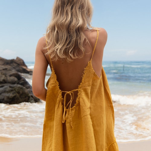 Linen Dress Bella in Golden Yellow Colour. Oversized Summer - Etsy