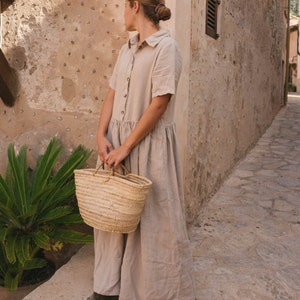 Linen dress for summer in Almond colour. image 1