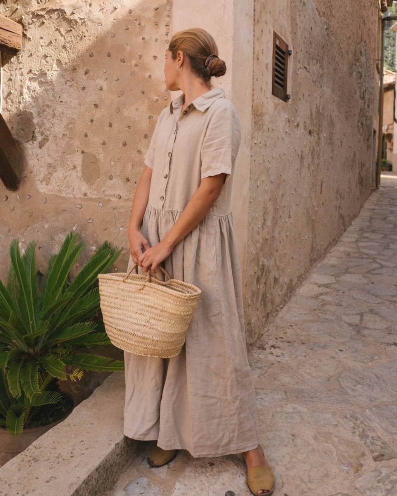 Linen dress for summer in Almond colour. image 1
