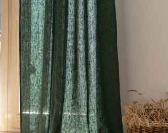 Heavy weight linen curtains, Emerald green linen panel, extra long linen curtains. 285gsm linen panels. Stonewashed 100% European linen.