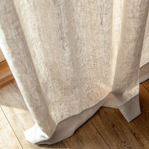 Heavy weight linen curtains with multifunctional tape, Handmade Beige extra long linen curtains image 4