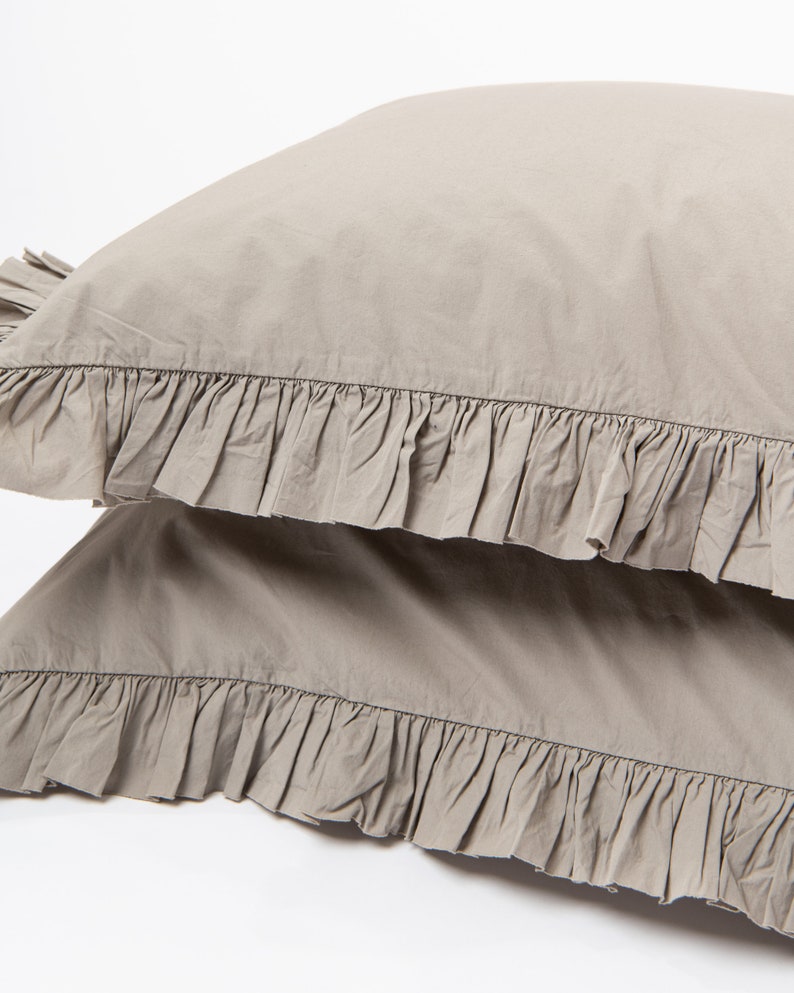 White 100% Cotton Sham with Ruffles. Standard Queen King sizes. Pillowcase with Ruffles. image 4