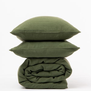 Ensemble de literie en lin, housse de couette double king size et oreillers de couleur verte, ensemble de draps en lin 100 % naturel dimensions personnalisées image 7