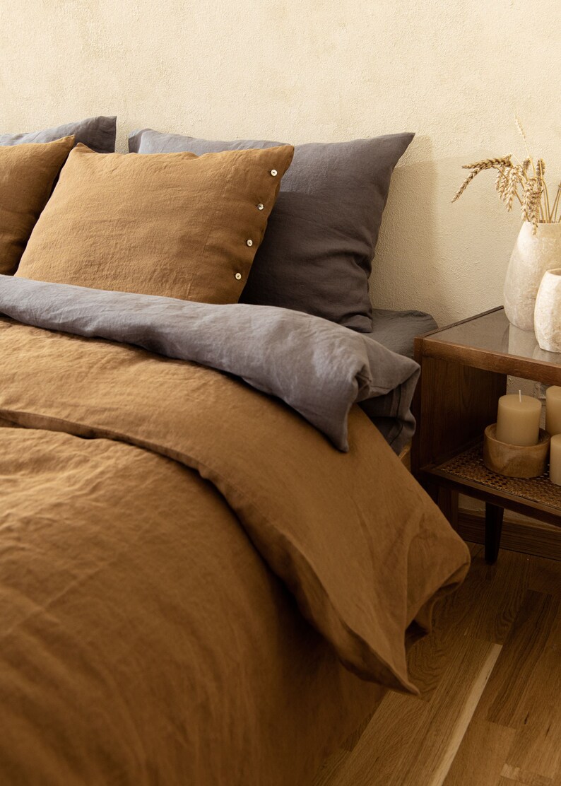 Linen Duvet Cover in Cinnamon colour. Linen comforter King Queen size. Bed linen in Custom sizes. image 3