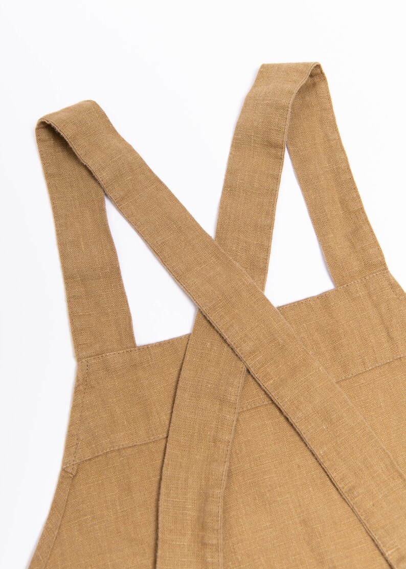 Pinafore linen apron, Cross back apron for her, Gift for her him friend chef, Japanese linen apron with pockets image 7