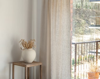 Heavy weight linen curtains with multifunctional tape, Handmade Beige extra long linen curtains