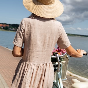 Linen dress for summer in Almond colour. image 8