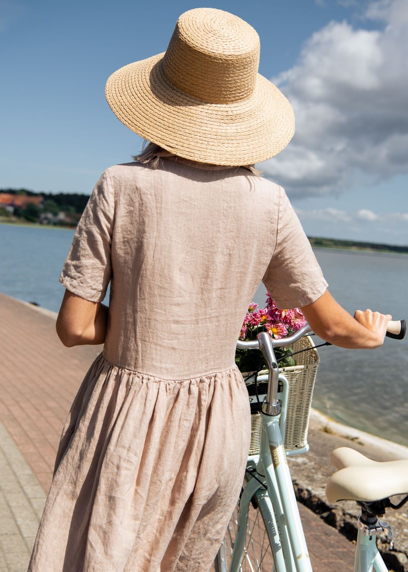 Linen dress for summer in Almond colour. image 8