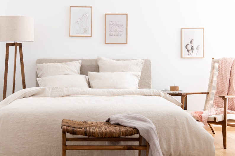 Linen Bedding Set in Beige Color. Linen Duvet Cover and 2 linen pillowcases. Queen, King, Full/Double sizes. Custom sizes. image 5