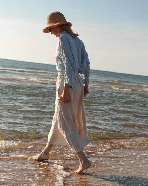 Beige Linen Skirt Shaina Beach Outfit Etsy