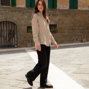 Black Linen Pants for Women. Classical Linen Trousers. High Waist Linen Pants Fabi. Wide Leg Tailored Linen Pants. image 2
