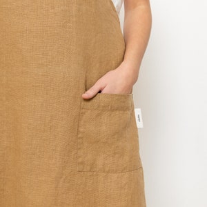 Pinafore linen apron, Cross back apron for her, Gift for her him friend chef, Japanese linen apron with pockets image 5