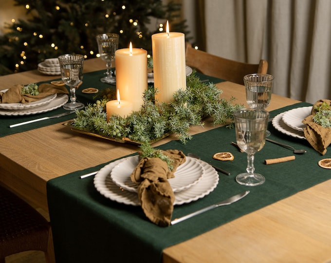 Holiday table runner, table setting, Farmhouse table setting, Custom size, Christmas runner, Natural table decor, Soft table runner