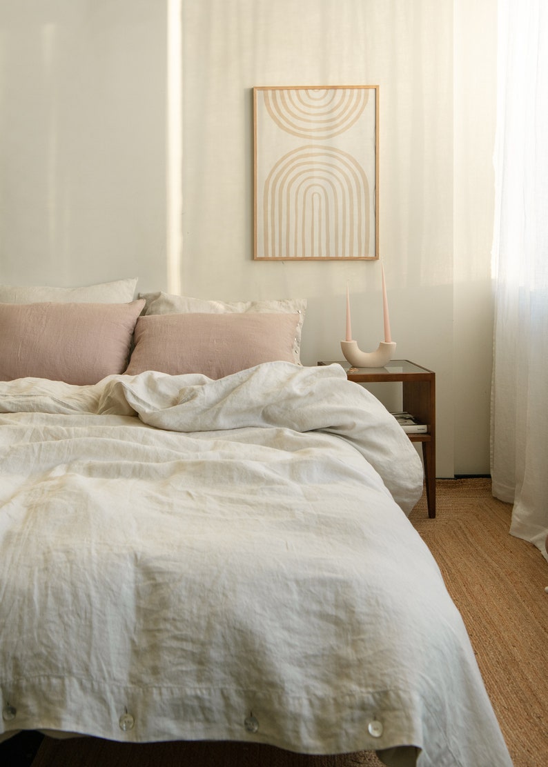 Linen Bedding Set in Beige Color. Linen Duvet Cover and 2 linen pillowcases. Queen, King, Full/Double sizes. Custom sizes. image 10