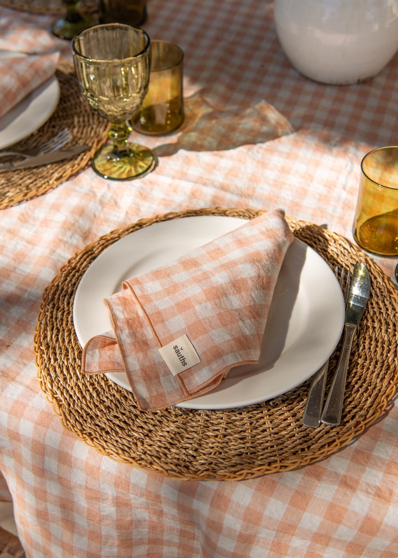 Linen Tablecloth in Gingham, Large table decor, image 4