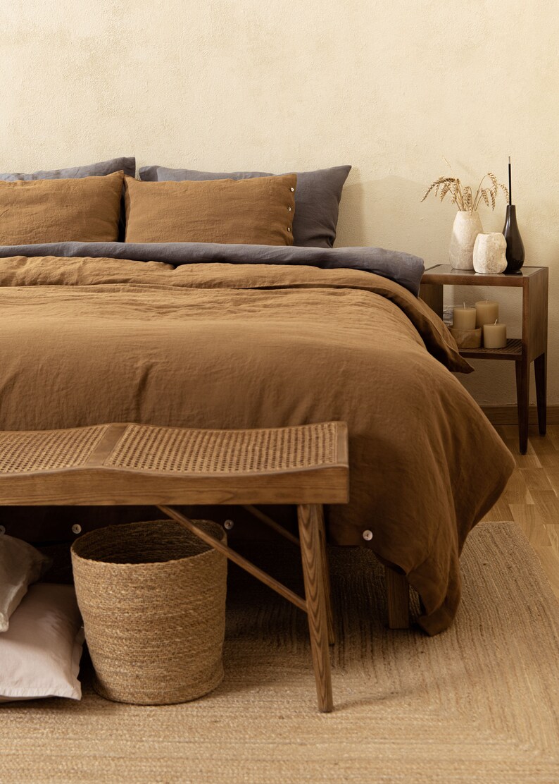 Linen Duvet Cover in Cinnamon colour. Linen comforter King Queen size. Bed linen in Custom sizes. image 2