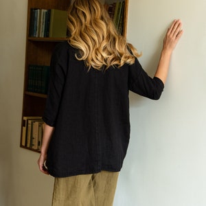 Linen Blouse LORA. Linen Blouse in Black. Linen clothing. Black shirt. Handmade linen shirt. image 3