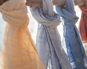 Sciarpa di lino leggera da donna o da uomo, grande sciarpa di lino autunnale, scialle di lino in molti colori, regalo per la mamma