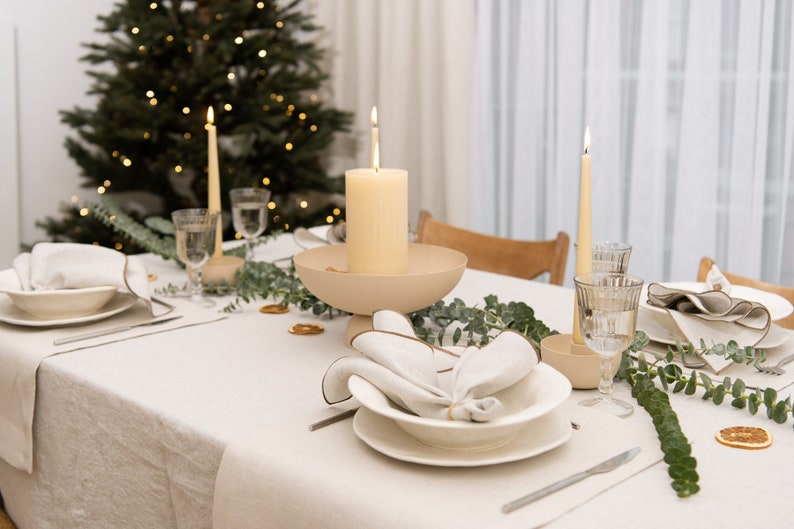 Large linen tablecloth in Natural color, Christmas table decor, Stonewashed linen tablecloth, rectangular, custom sizes, Thanksgiving table image 1