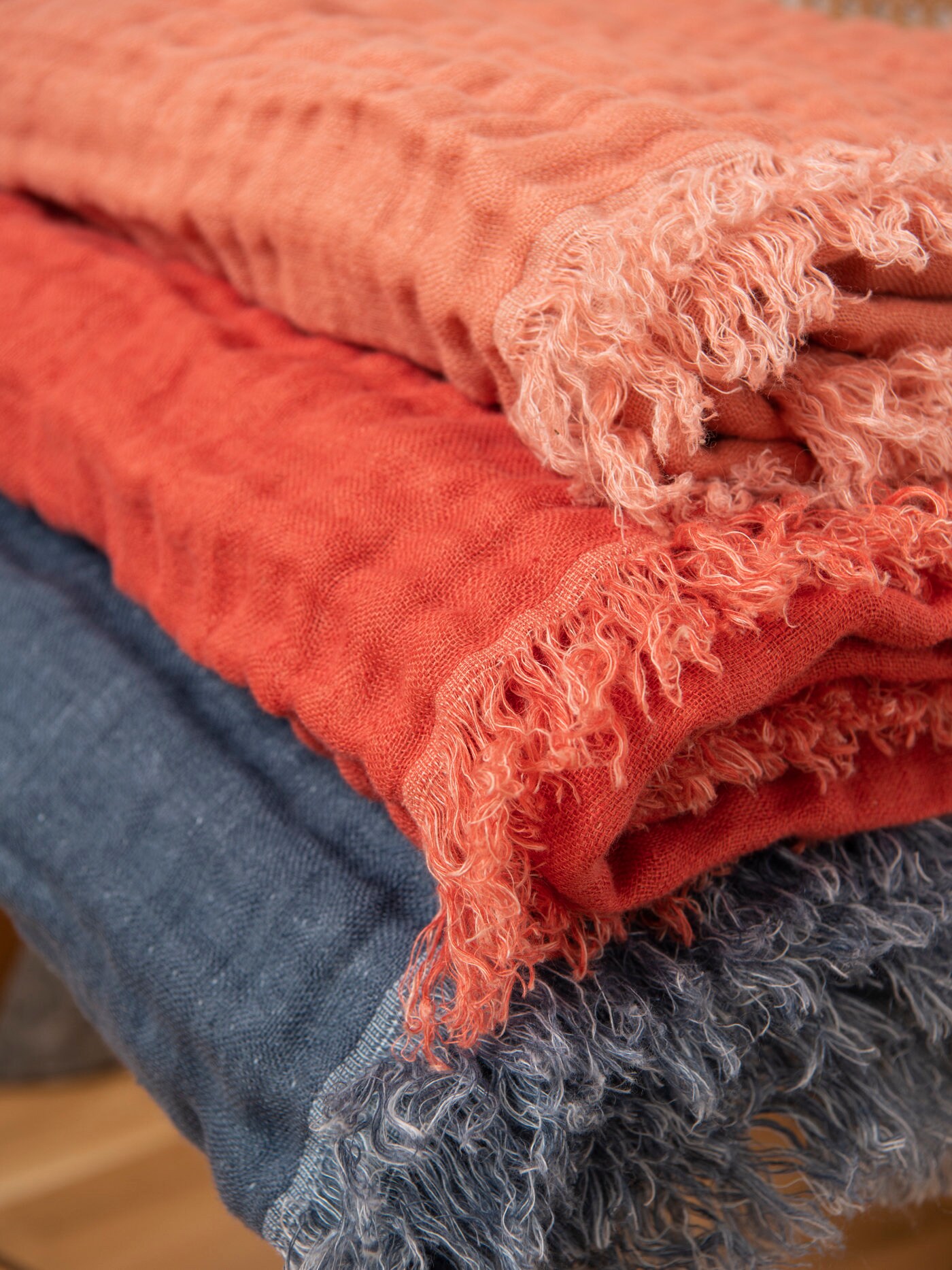 Linen Throw Blanket. Terracotta Color Blanket. Fringed Linen Etsy