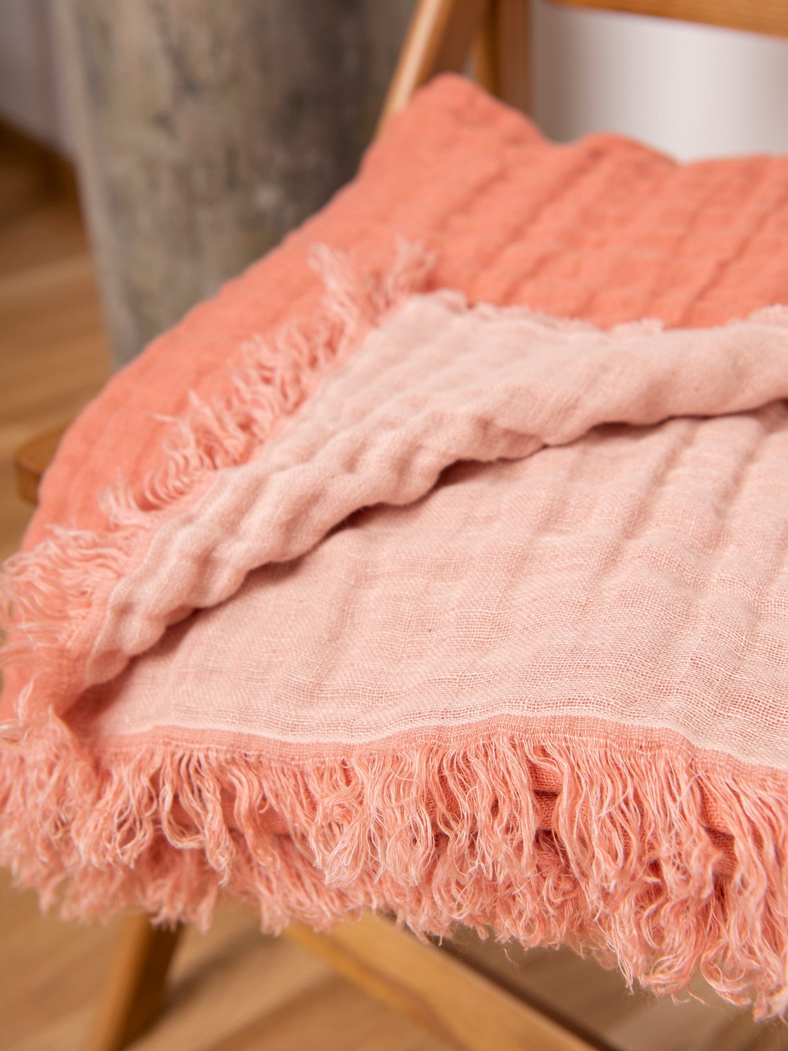 Clay Color Linen Throw Blanket. Fringed Linen Blanket. Double Etsy