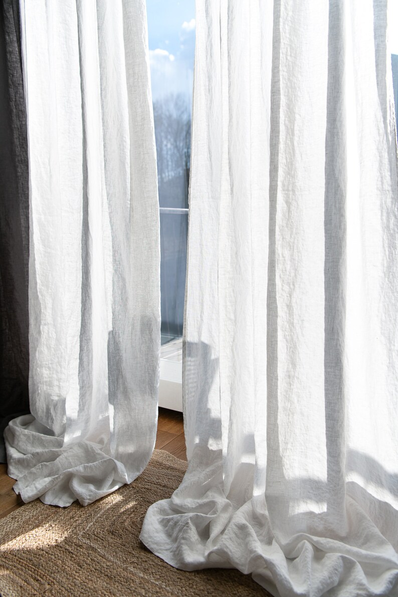 Linen curtain panel with tab top. 55/140 Cm Width curtains. Extra long curtains. Custom sizes. Light grey curtains. image 3