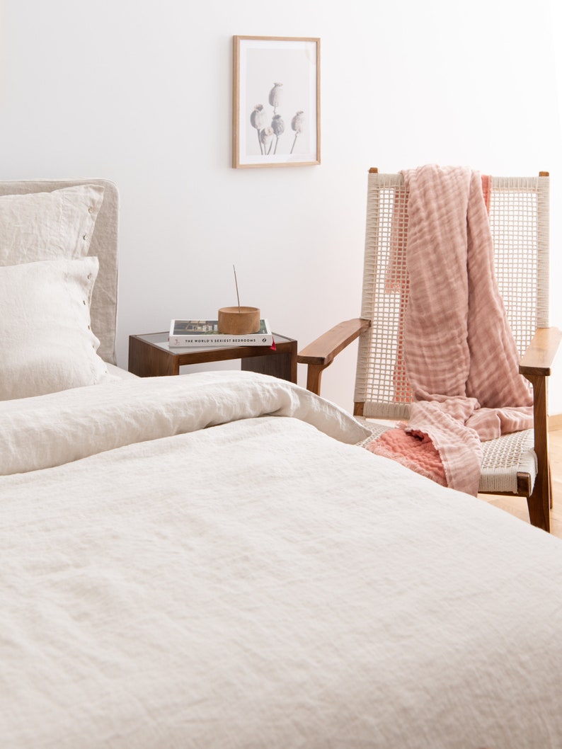 Parure de lit en lin beige. Housse de couette en lin et 2 taies d'oreiller en lin. Ensembles grand lit, très grand lit et deux places en lin lavé. Tailles personnalisées. image 6