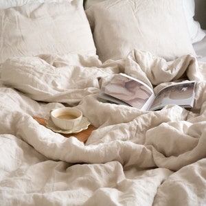 Linen Bedding Set in Beige Color. Linen Duvet Cover and 2 Linen ...