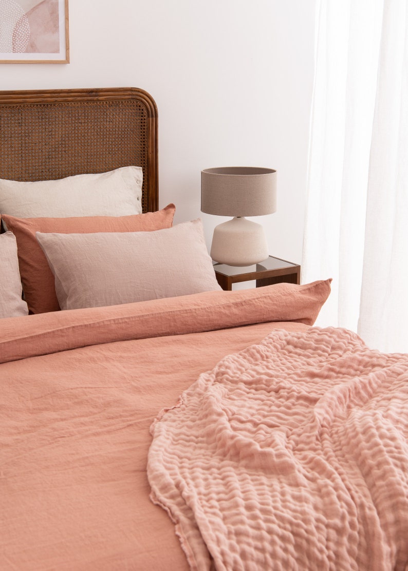 Linen Bedding Set in Clay Color. Linen Duvet Cover and 2 Linen Etsy