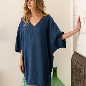 Blue Linen Tunic Dress GABRIEL. Linen Tunic. Midi Length Linen Dress. Summer Dress. Blue Dress. image 5