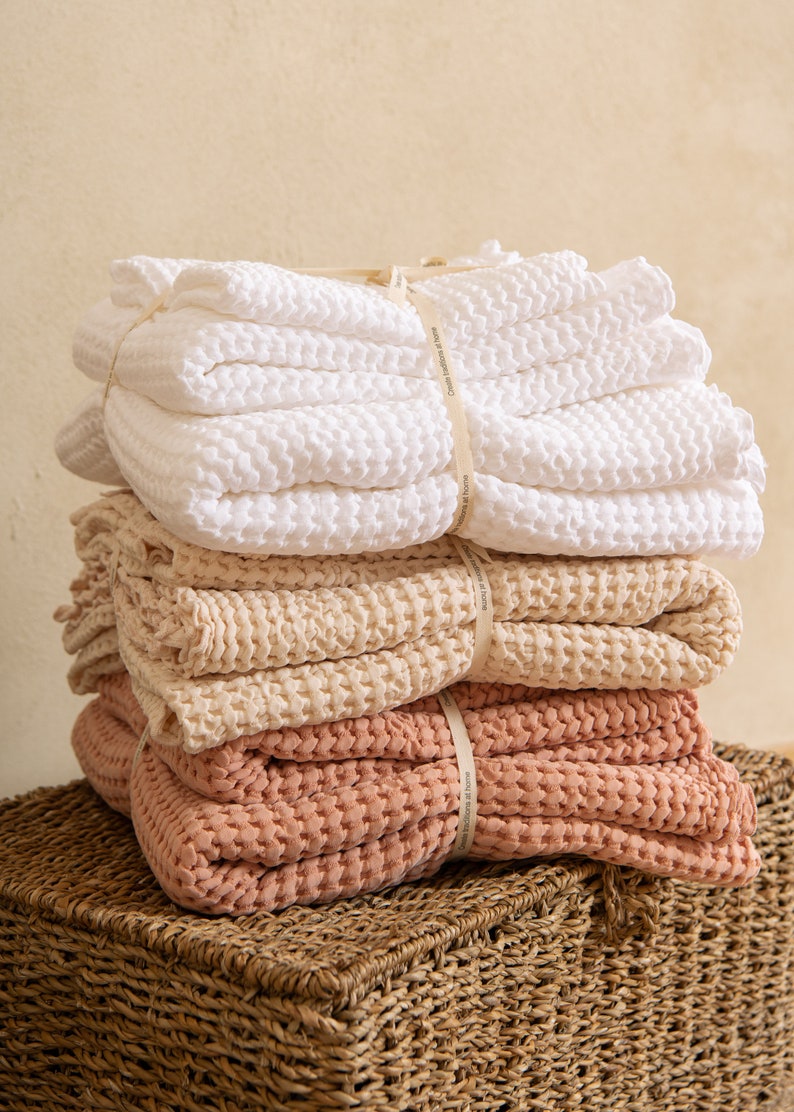Rose waffle cotton towel, Bathroom towels, super soft bath towel, Large bath cloth, Housewarming gift image 5