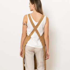 Pinafore linen apron, Cross back apron for her, Gift for her him friend chef, Japanese linen apron with pockets image 4