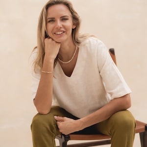 Linen Blouse Tessa. Loose Fit Linen Blouse in Beige. Linen Summer clothing. image 1