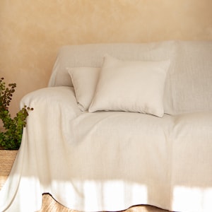 Natural linen couch cover, Heavier linen cover to hide original couch color,