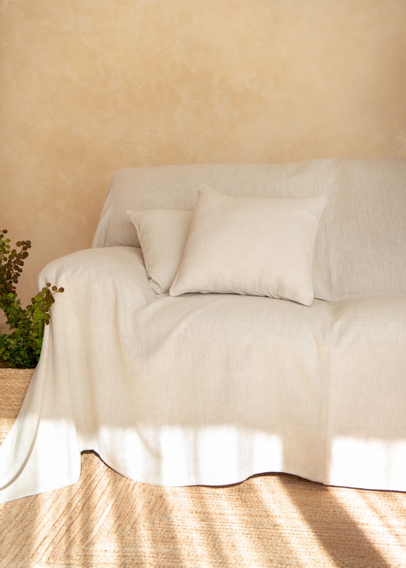 Linen Couch Cover. Natural Sofa Cover. Big Bed Cover. Sectional Couch  Cover. Linen Couch Throw. 