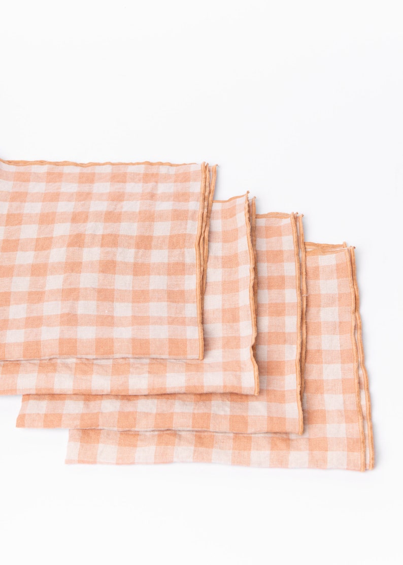 Linen Napkins in Gingham. Reusable napkins. Table decorations. 画像 2