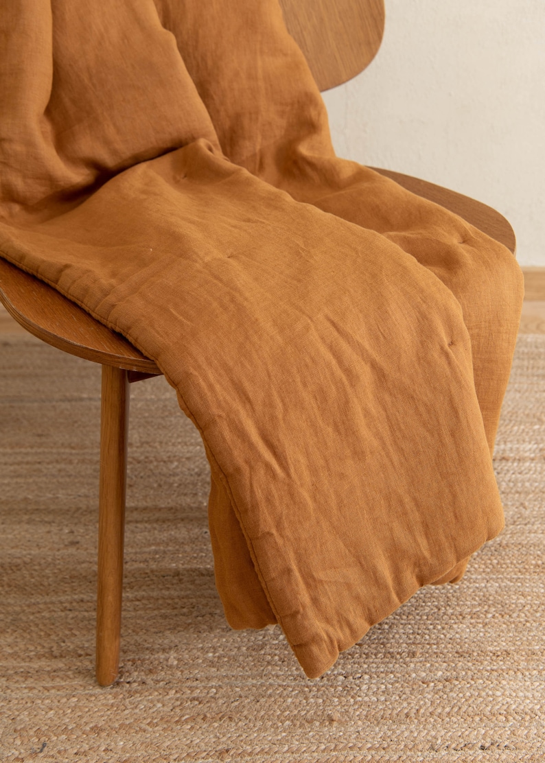Linen quilt blanket in Cinnamon, Quilted linen bedspread, Linen Comforter, Linen Throw Blanket, Linen bedding, Gift for In-Laws image 2