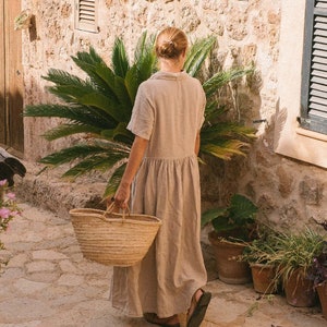 Linen dress for summer in Almond colour. image 2