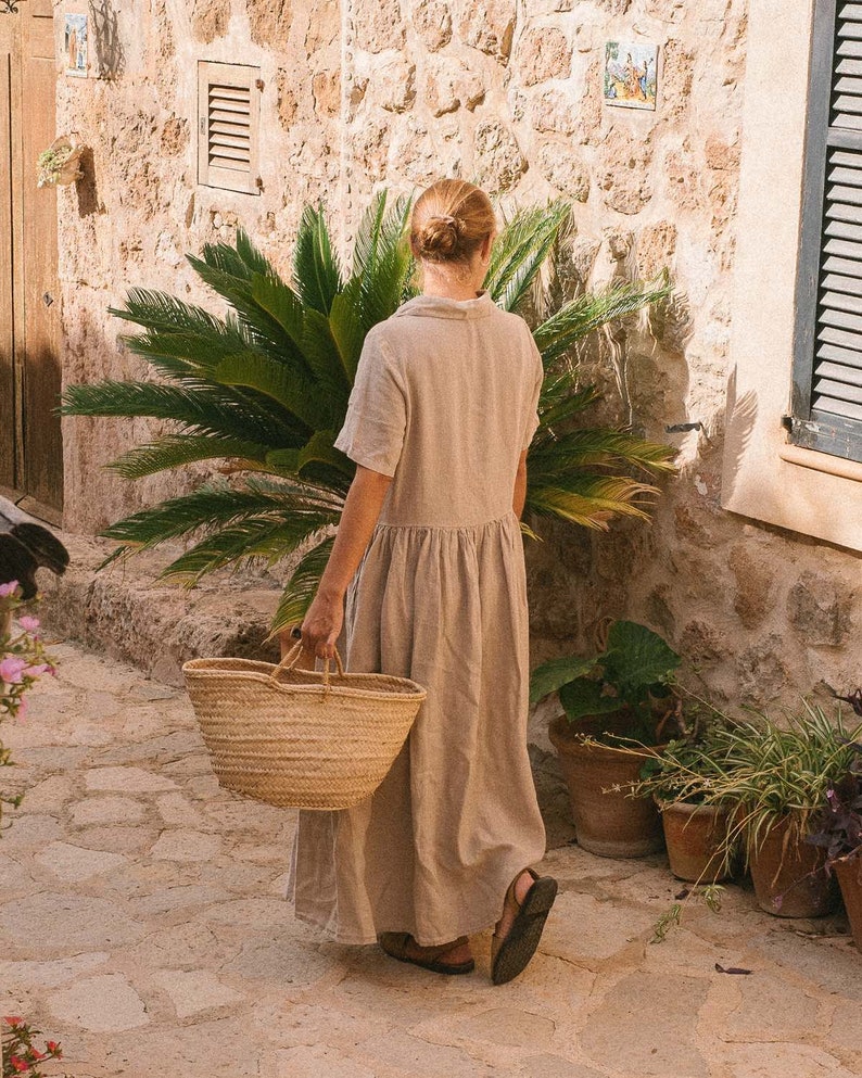 Linen dress for summer in Almond colour. image 2