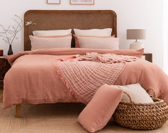 Linen Bedding Set in Clay Color. Linen Duvet Cover and 2 linen pillowcases. Linen comforter set. Clay color bedding.