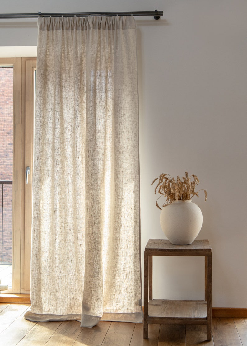 Heavy weight linen curtains with multifunctional tape, Handmade Beige extra long linen curtains image 3