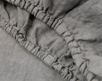 Linen fitted sheet. Fitted bed sheet. Stonewashed linen. Twin, Full, Queen, King sizes. Dark grey fitted sheet