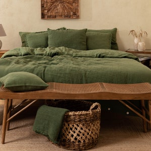 Linen Bedding set in Green (3 PCS), Duvet Cover and Two Pillowcases Queen King Custom sizes,